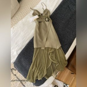 Gorgeous Pat Bo khaki dress with net detailing and spaghetti straps. NWT!!!!